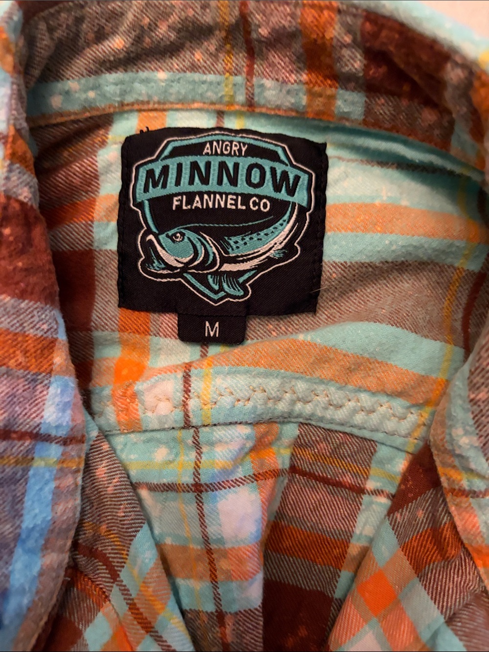 Aqua and Brown Flannel Shirt with Graphic Back Patch - Picture 2 of 4